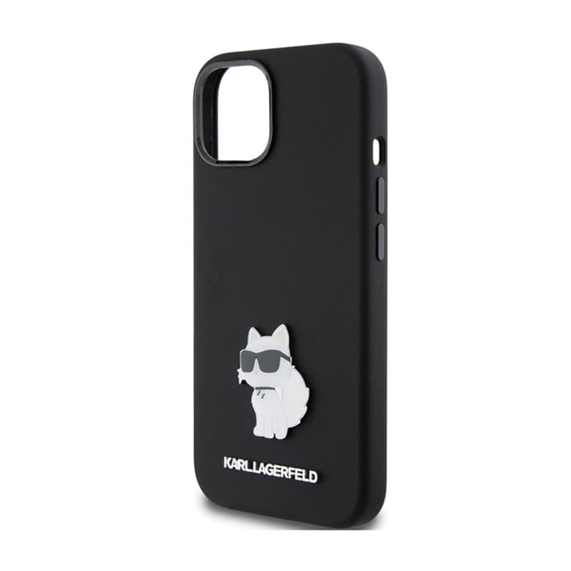 Karl Lagerfeld Silicone Choupette Metal Pin - iPhone 15 Plus Case (Black) 6
