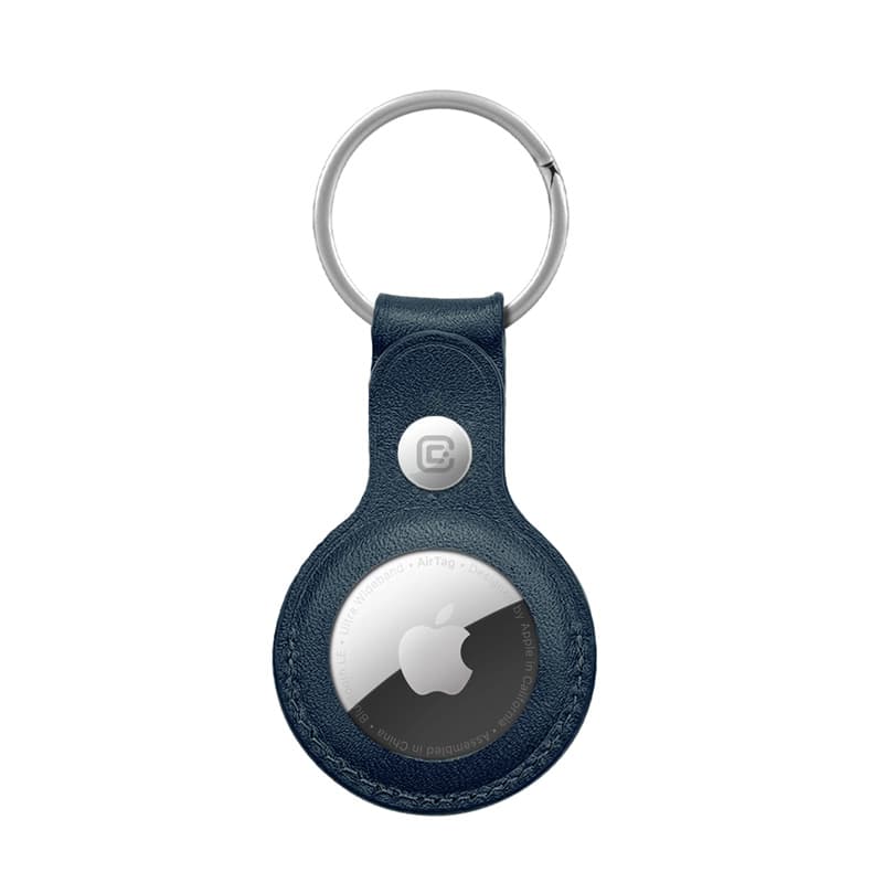 Crong Leather Case with Key Ring – Protective leather case with key ring for Apple AirTag 1/2 (navy blue)