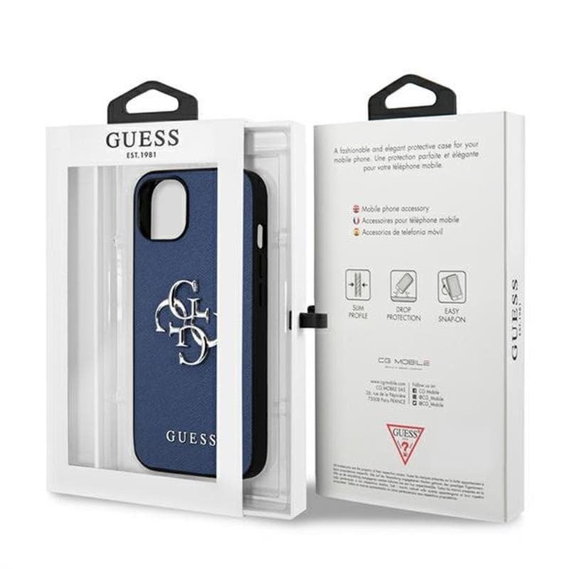 Guess Saffiano 4G Big Silver Logo - Case for iPhone 13 mini (Blue) 8