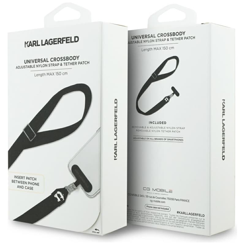 Karl Lagerfeld Universal Crossbody Strap Tether Patch Choupette Metal Logo - Universal Phone Strap / Lanyard (Black) 4