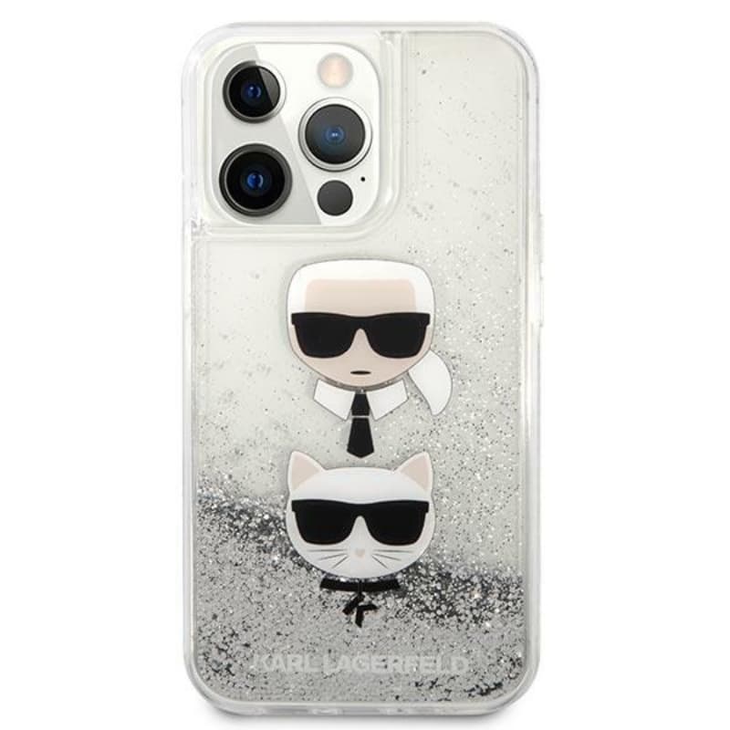 Karl Lagerfeld Liquid Glitter Karl & Choupette Head - Case for iPhone 13 Pro (Silver) 3