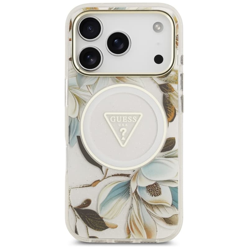 Guess IML Glitter Flowers Triangle MagSafe - Case iPhone 17 Pro (white) 3