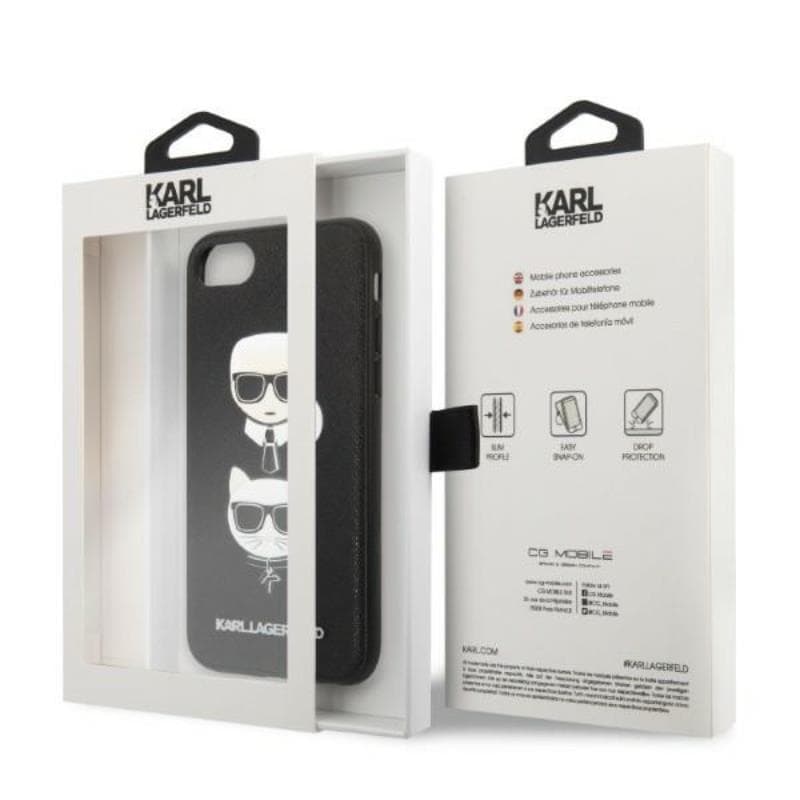 Karl Lagerfeld Saffiano Karl & Choupette Heads - Case for iPhone SE 2022 / SE 2020 / 8 / 7 (Black) 8