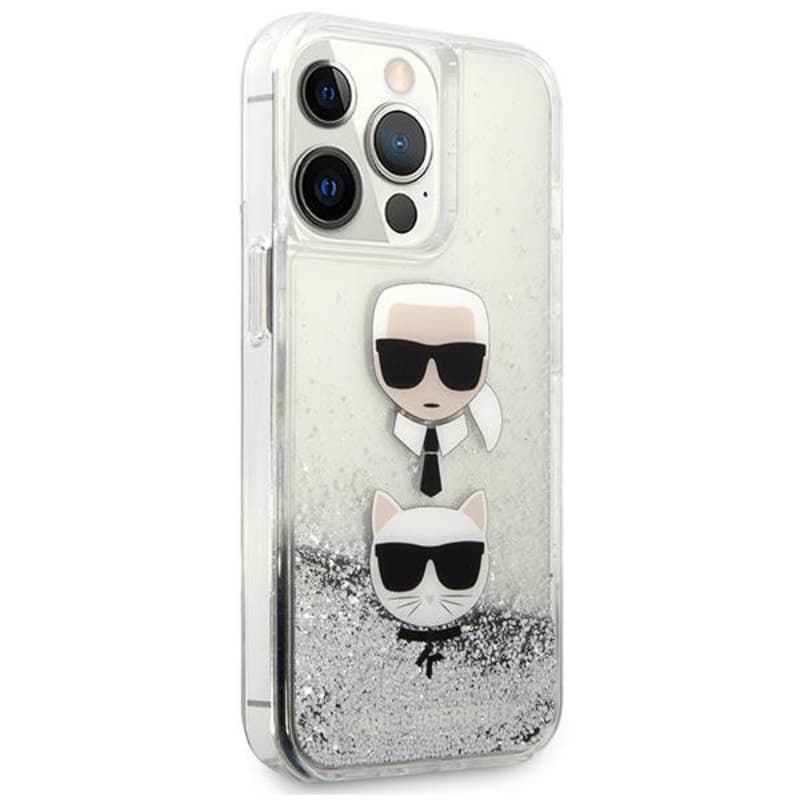 Karl Lagerfeld Liquid Glitter Karl & Choupette Head - Case for iPhone 13 Pro (Silver) 4