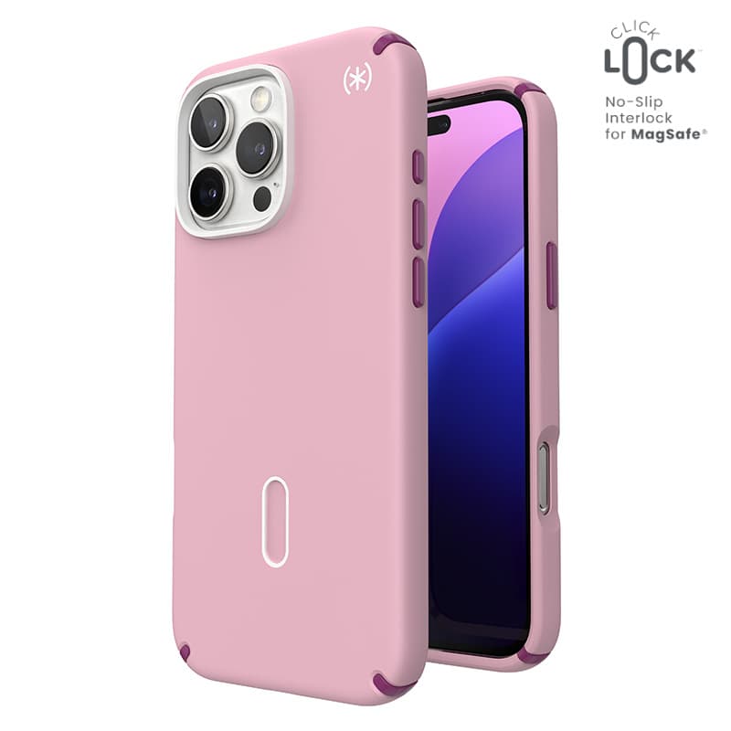 Speck Presidio2 Pro ClickLock & MagSafe - iPhone 16 Pro Max Case (Wednesday Pink / Boysenberry Purple / White) 1