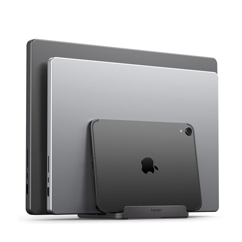 Spigen LD208S4 Vertical Laptop Stand – Aluminum Organizer/Stand for 4 Devices (Space Gray) 4