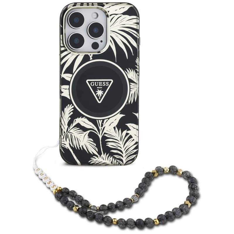 Guess Palm Trees Triangle Pearl Strap MagSafe - Case for iPhone 16 Pro (black) 2