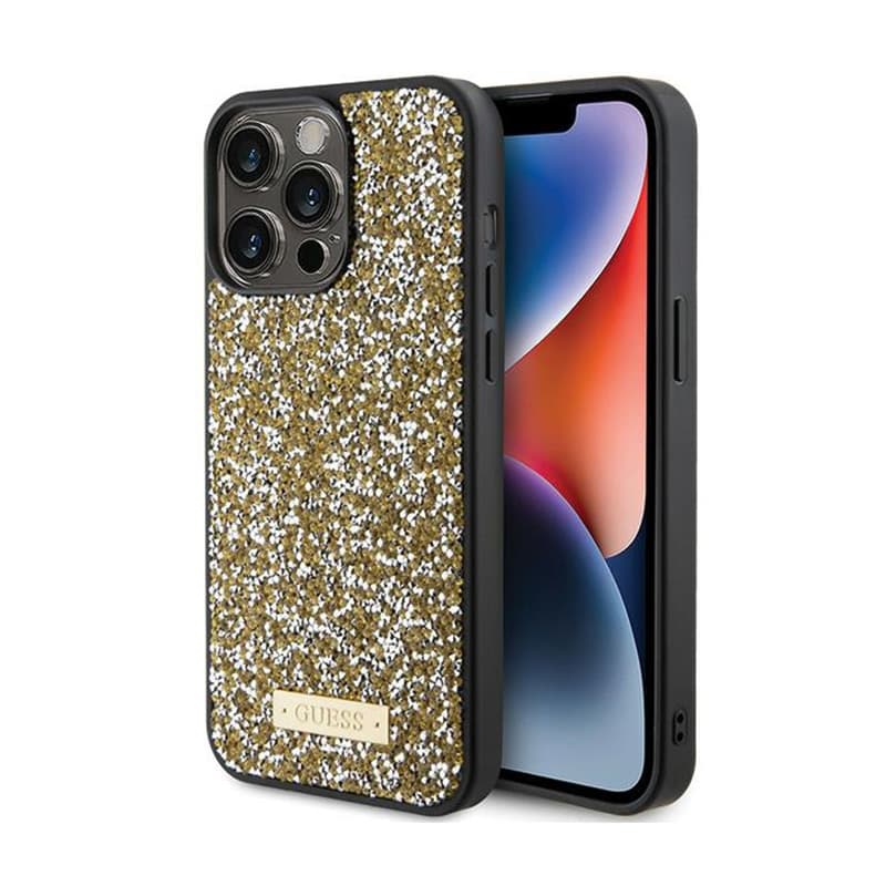 Guess Rhinestone Metal Logo - Case for iPhone 15 Pro (Yellow) 1
