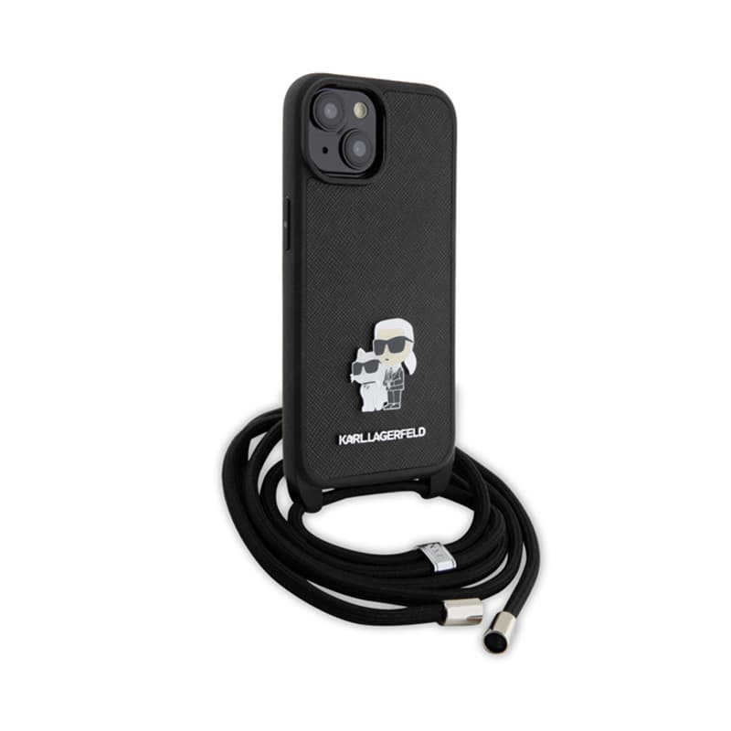 Karl Lagerfeld Crossbody Saffiano Metal Pin Karl & Choupette - Case for iPhone 15 (Black) 3