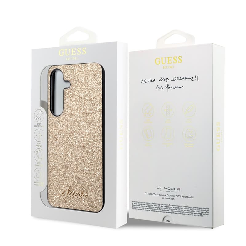 Guess Glitter Flakes Metal Logo Case - Case for Samsung Galaxy S24 (gold) 8