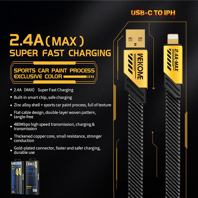 WEKOME WDC-190 Mecha Series - USB-A to Lightning Fast Charging Connection Cable 1 m (Yellow) 2