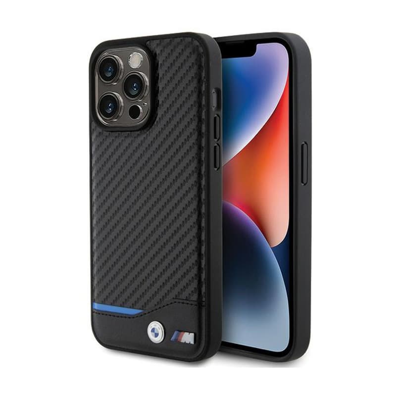 BMW Leather Carbon Blue Line - Case for iPhone 15 Pro Max (black) 1