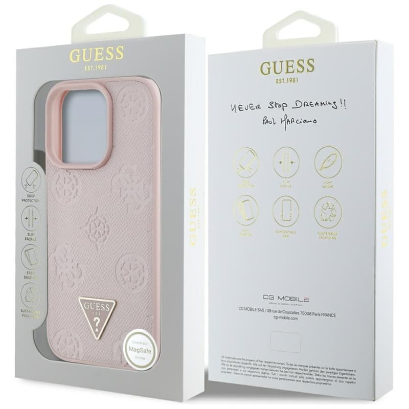 Guess Grained Hot Stamp Peony Triangle Logo MagSafe - Case for iPhone 16 Pro Max (pink) 8