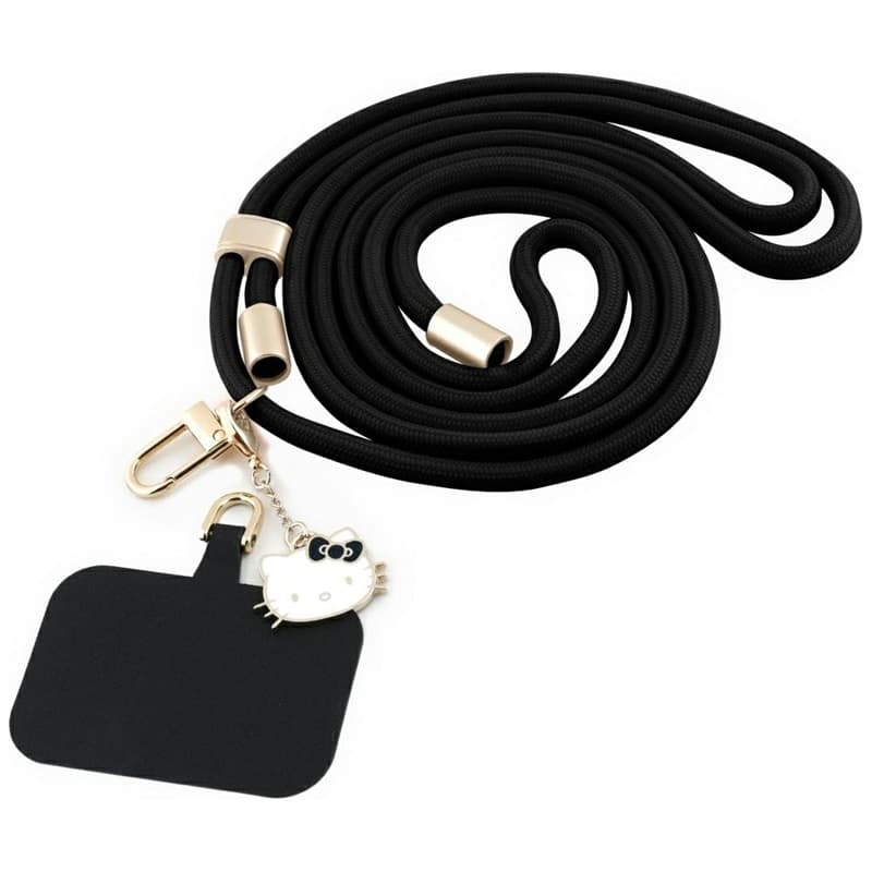 Hello Kitty Patch & Kitty Head Charm - Universal Phone Strap / Lanyard (Black) 1
