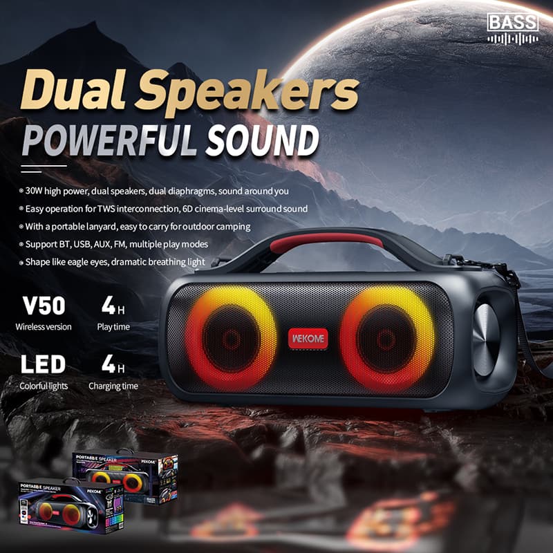 WEKOME D38 Yinla Series - V5.0 30W RGB LED Portable Wireless Bluetooth Speaker (Black) 2