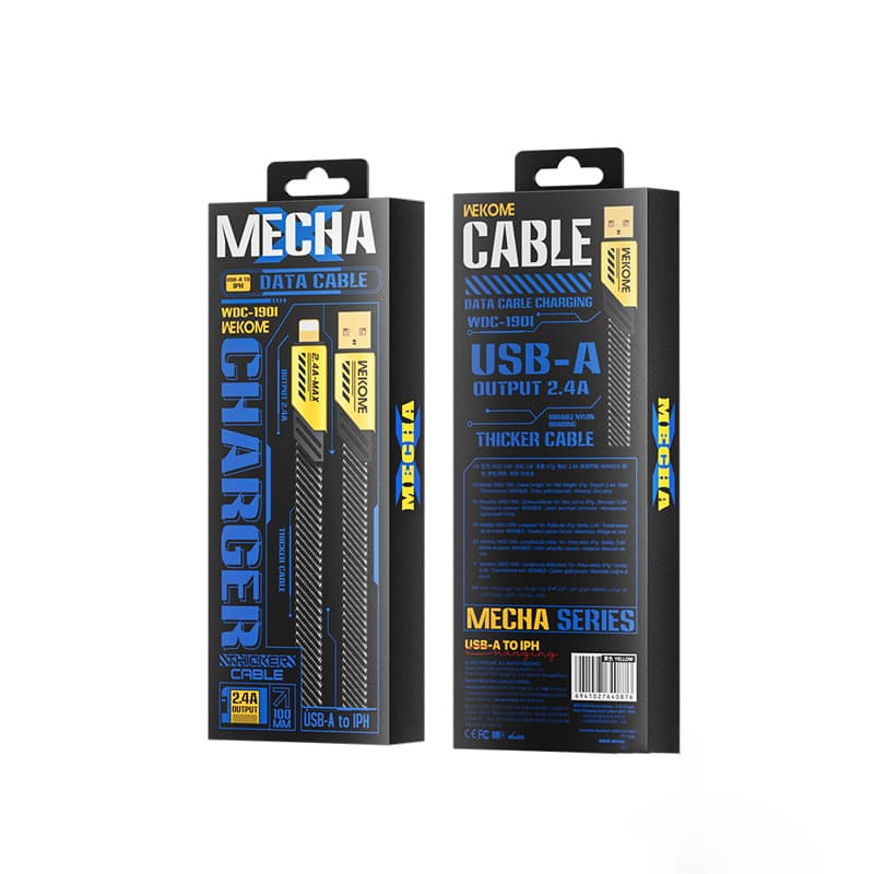 WEKOME WDC-190 Mecha Series - USB-A to Lightning Fast Charging Connection Cable 1 m (Yellow) 3