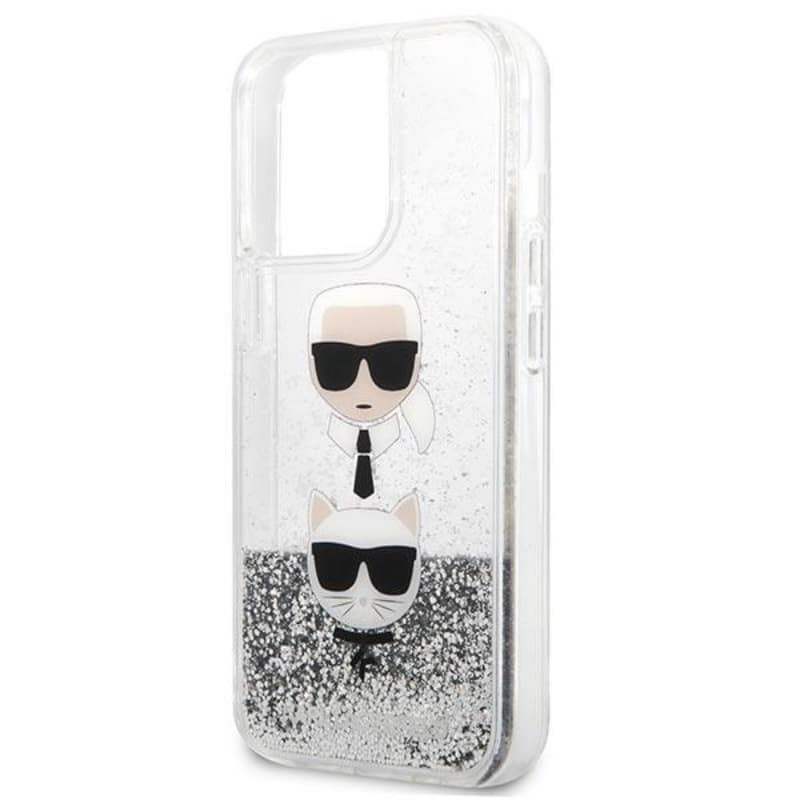 Karl Lagerfeld Liquid Glitter Karl & Choupette Head - Case for iPhone 13 Pro (Silver) 6