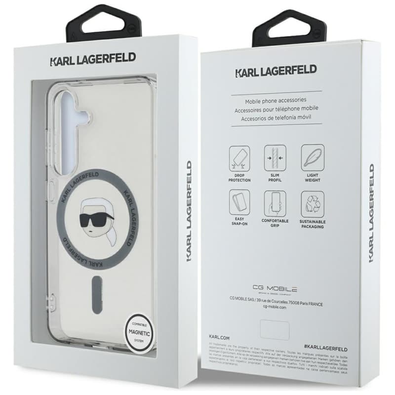 Karl Lagerfeld Button Karl Head Printed Logo MagSafe - Case for Samsung Galaxy S25 (Black) 8