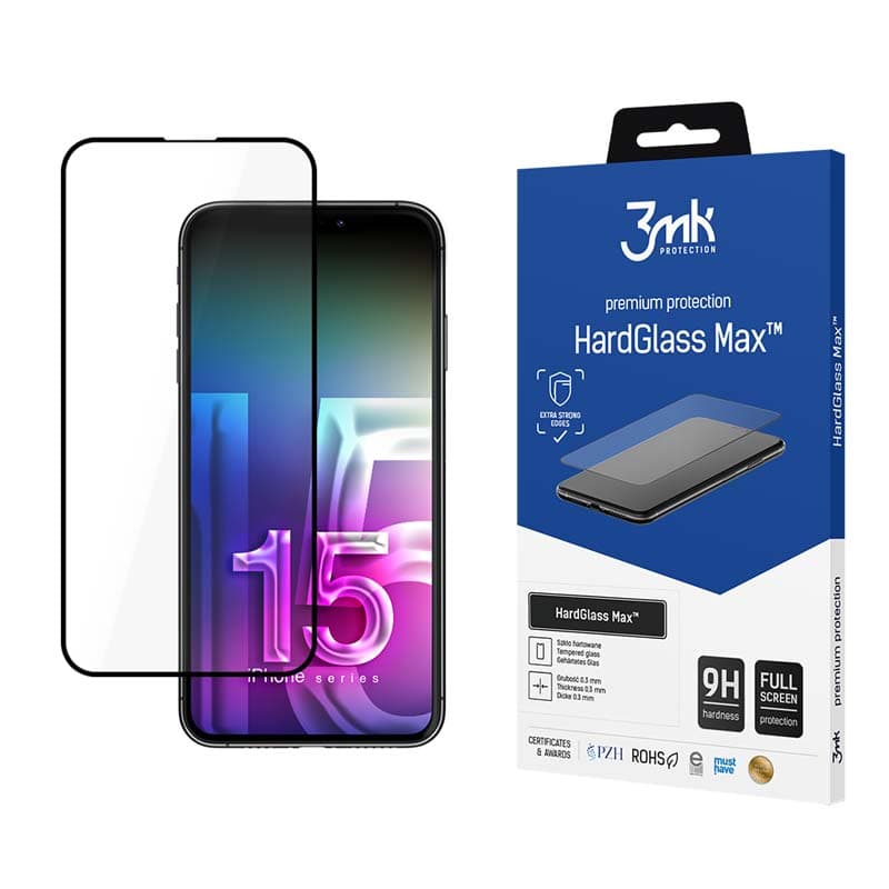 3mk HardGlass Max - Tempered Glass for iPhone 15 (Black)