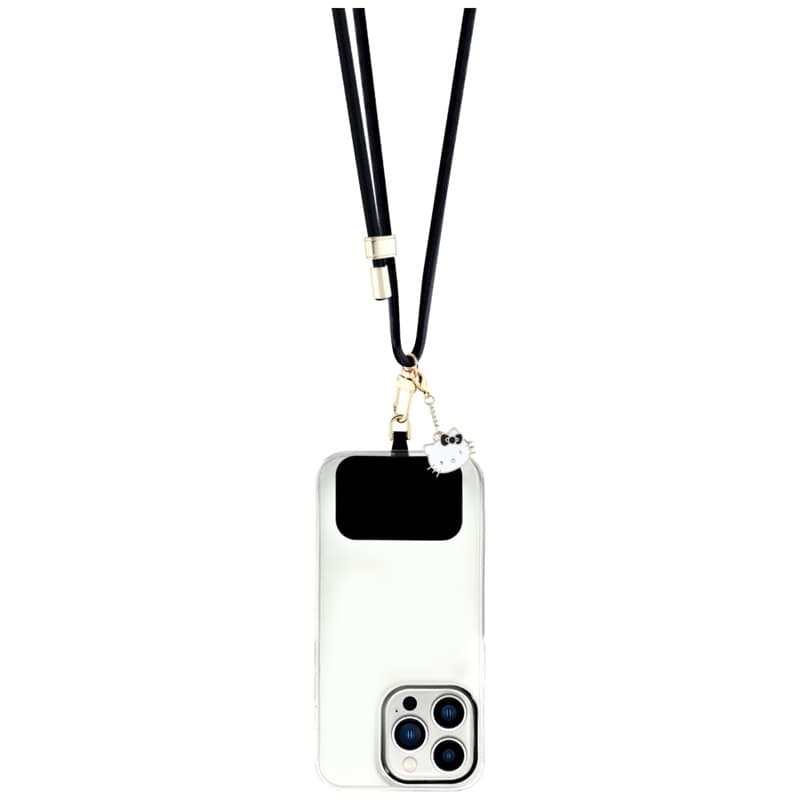 Hello Kitty Patch & Kitty Head Charm - Universal Phone Strap / Lanyard (Black) 2