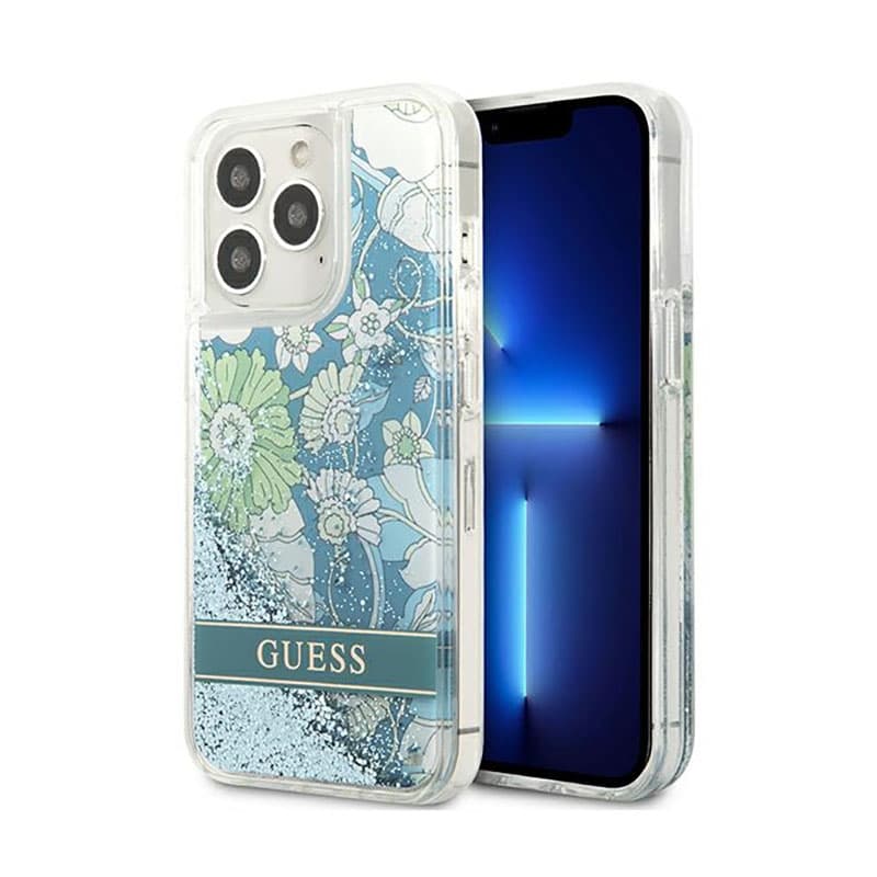 Guess Liquid Glitter Flower – Cover for iPhone 13 Pro Max (Blue/Green) 1
