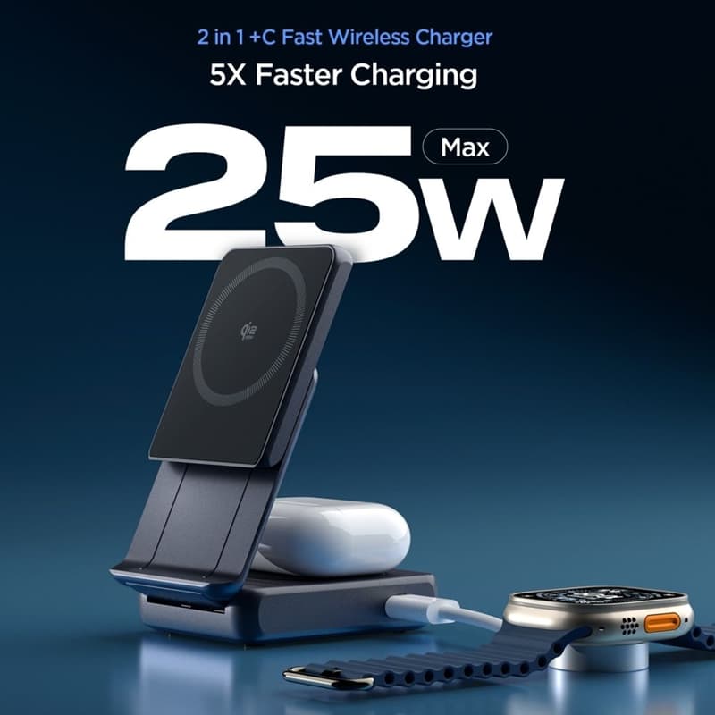 Spigen Essential EF302MOQ - 2-in-1 Wireless Charger with 25W MagSafe Qi2.2 (Black) 3
