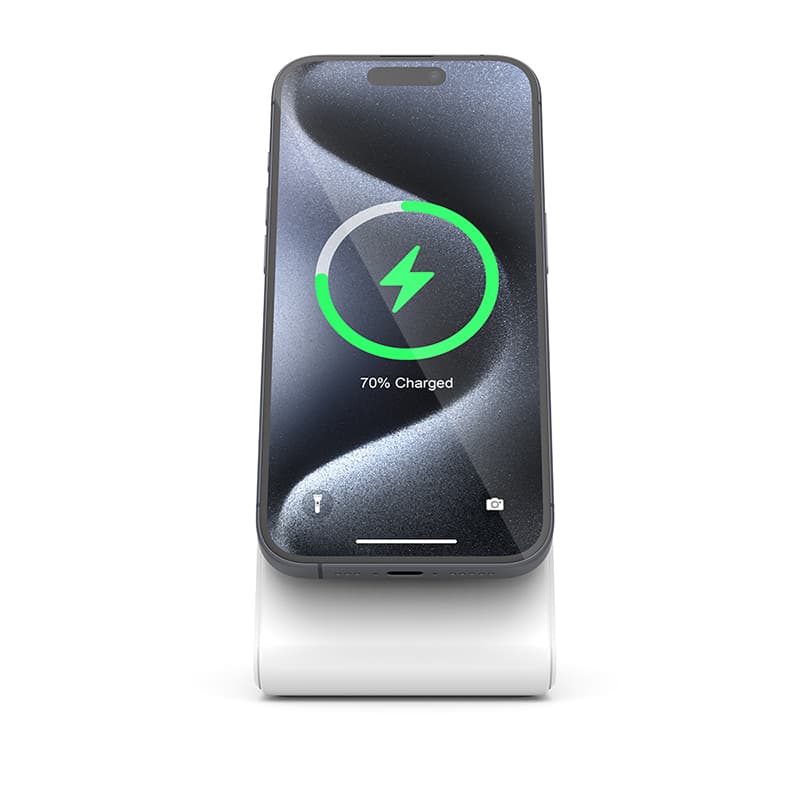Crong MagSpot Stand - 2-in-1 Wireless Charger with MagSafe for iPhone and AirPods (White) 3