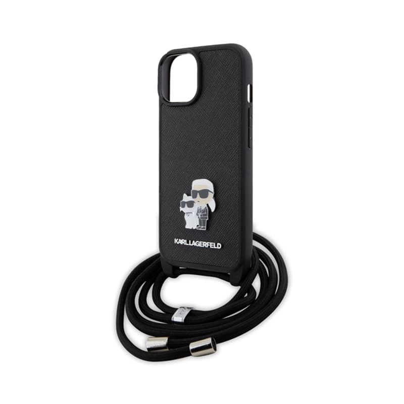 Karl Lagerfeld Crossbody Saffiano Metal Pin Karl & Choupette - Case for iPhone 15 (Black) 5