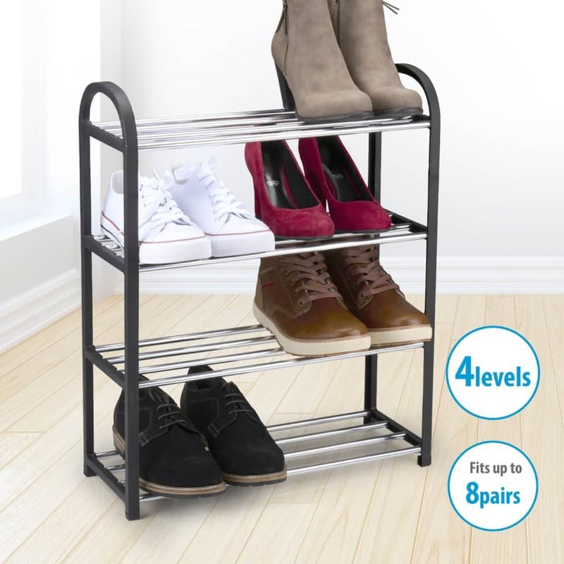 Alpina - Shoe Rack / Shelf / Stand 4-Tier 50x18.5x57 cm (Silver / Black) 2