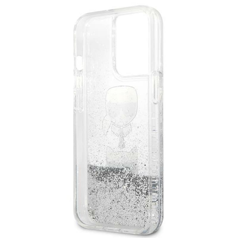 Karl Lagerfeld Liquid Glitter Karl & Choupette Head - Case for iPhone 13 Pro (Silver) 7