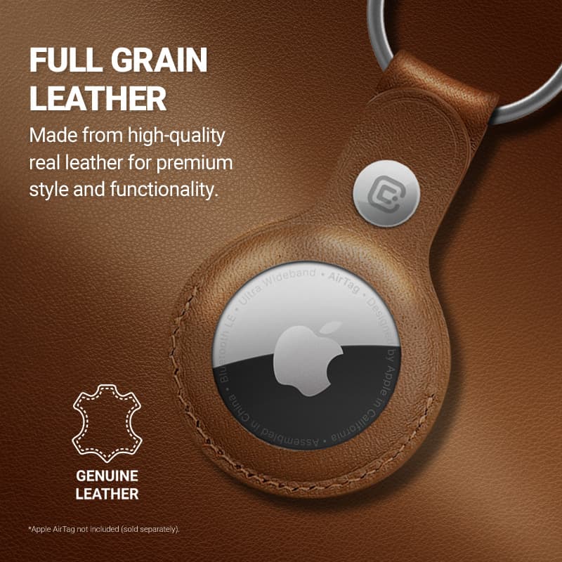 Crong Leather Case with Key Ring – Protective leather case with key ring for Apple AirTag 1/2 (brown) 6