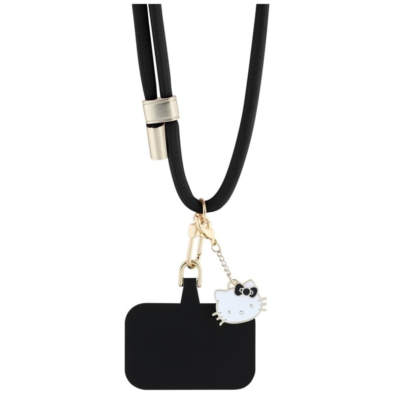 Hello Kitty Patch & Kitty Head Charm - Universal Phone Strap / Lanyard (Black) 3