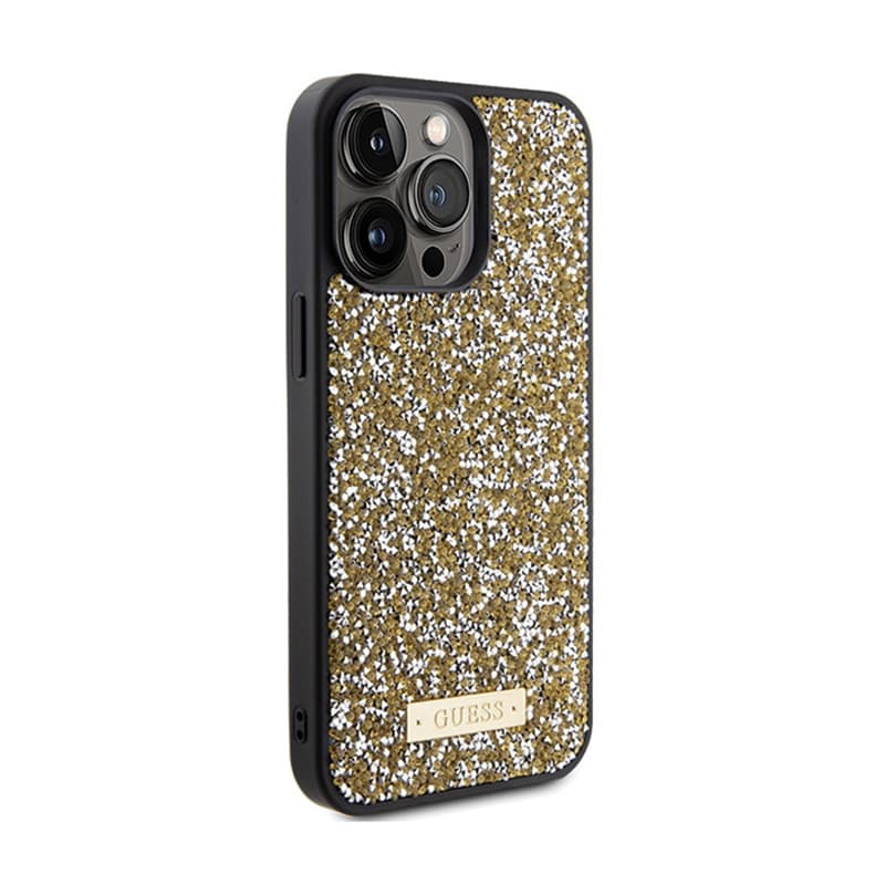 Guess Rhinestone Metal Logo - Case for iPhone 15 Pro (Yellow) 4