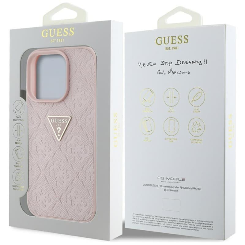 Guess Hot Stamp 4G Pattern Triangle Metal Logo - Case for iPhone 16 Pro (pink) 8