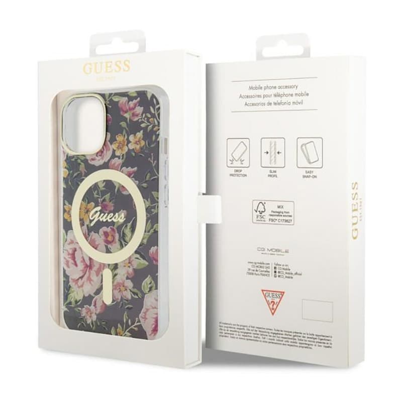 Guess Flower MagSafe - Case for iPhone 14 (Black) 8