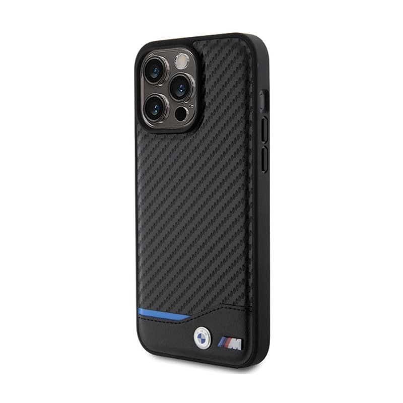 BMW Leather Carbon Blue Line - Case for iPhone 15 Pro Max (black) 2