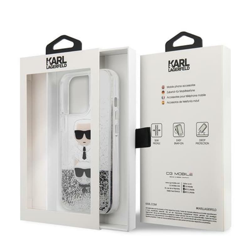 Karl Lagerfeld Liquid Glitter Karl & Choupette Head - Case for iPhone 13 Pro (Silver) 8