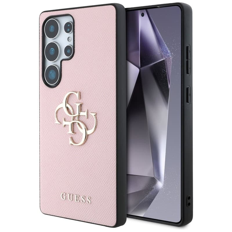 Guess Grained Big 4G Logo Small Classic Logo - Case for Samsung Galaxy S25 Ultra (pink)