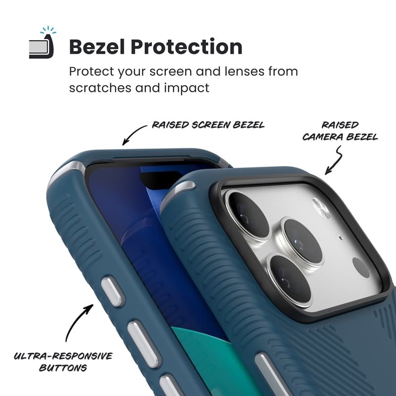 Speck Presidio2 Grip MagSafe - iPhone 17 Pro Case (Deep Sea/Silver Metallic) 4