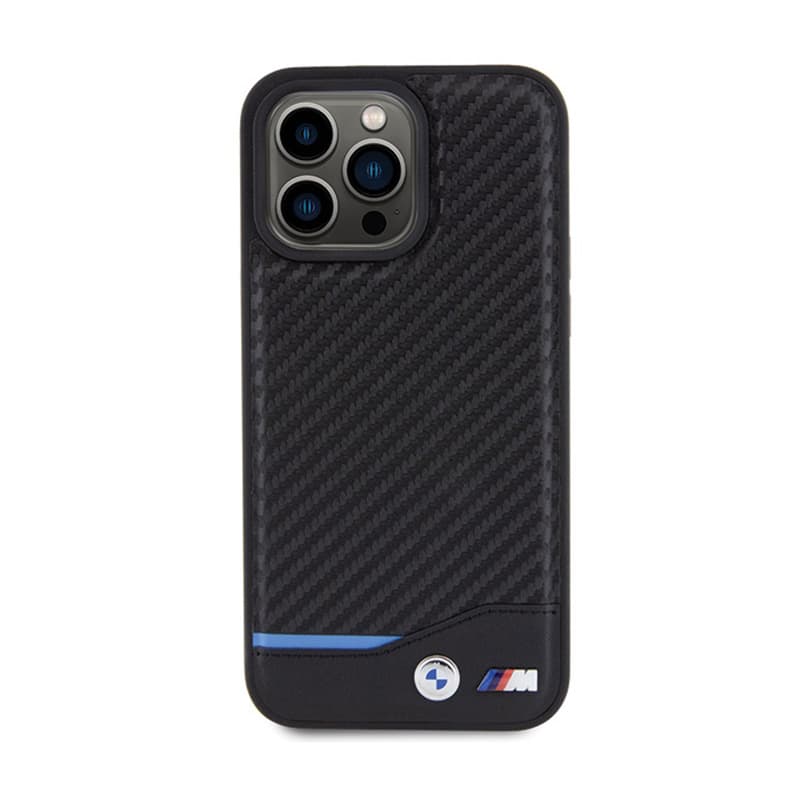 BMW Leather Carbon Blue Line - Case for iPhone 15 Pro Max (black) 3