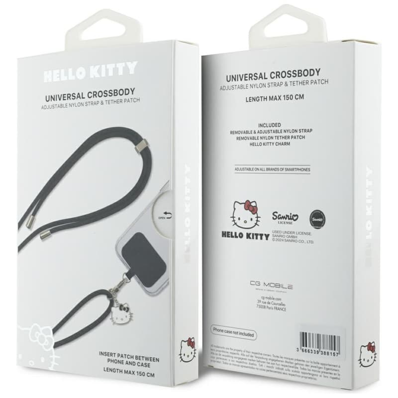 Hello Kitty Patch & Kitty Head Charm - Universal Phone Strap / Lanyard (Black) 5
