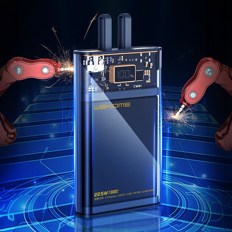WEKOME WP-323 Vanguard Series - Power bank 10000 mAh Super Charging with integrated USB-C & Lightning cable PD 20W + QC 22.5W (Black / Transparent) 4