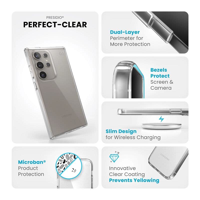 Speck Presidio Perfect-Clear - Samsung Galaxy S24 Ultra Case (Clear/Clear) 7