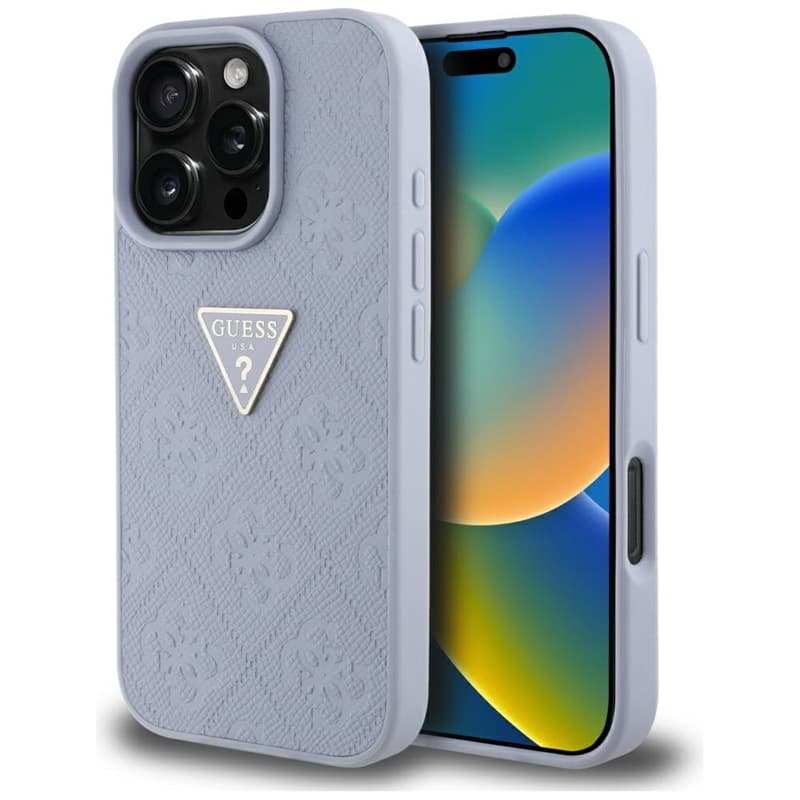 Guess Hot Stamp 4G Pattern Triangle Metal Logo - Case for iPhone 16 Pro (purple) 1
