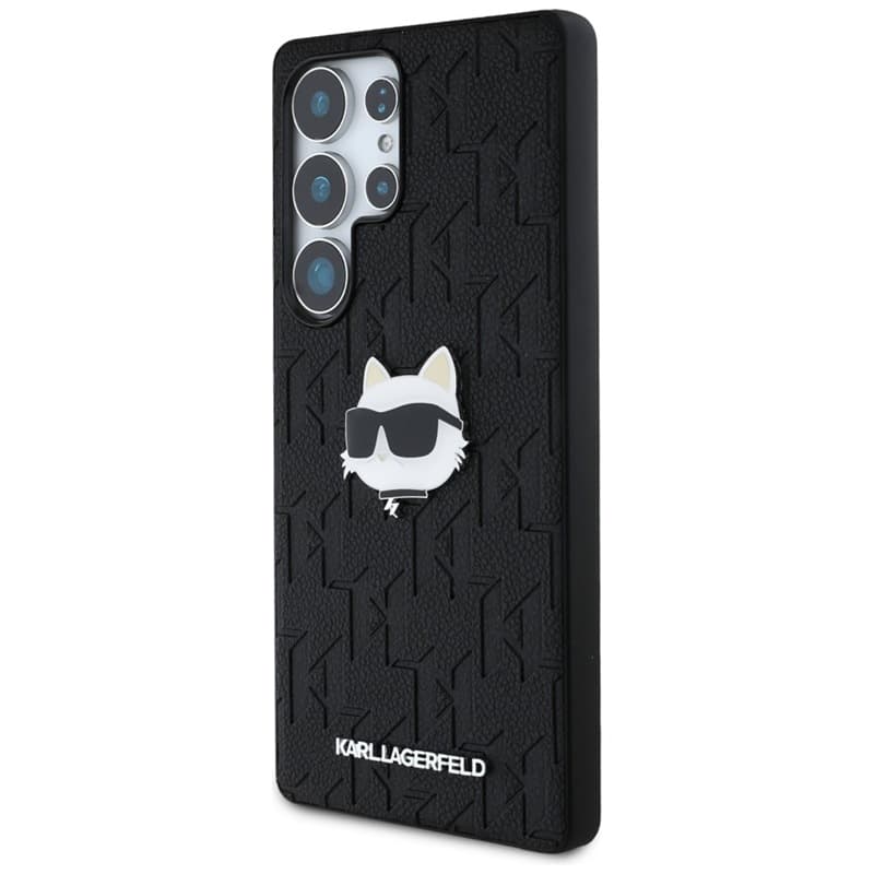 Karl Lagerfeld Leather Monogram Pin Logo Choupette Head - Case for Samsung Galaxy S25 Ultra (Black) 2