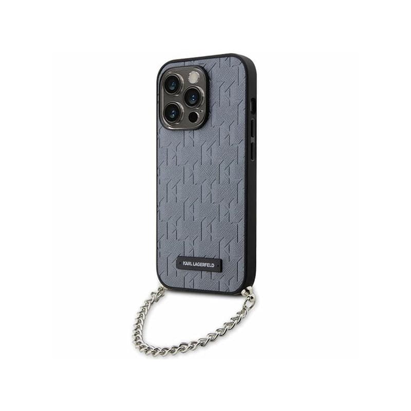 Karl Lagerfeld Saffiano Monogram Chain - Case for iPhone 14 Pro (Silver) 1
