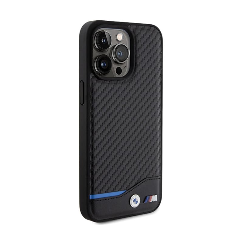 BMW Leather Carbon Blue Line - Case for iPhone 15 Pro Max (black) 4