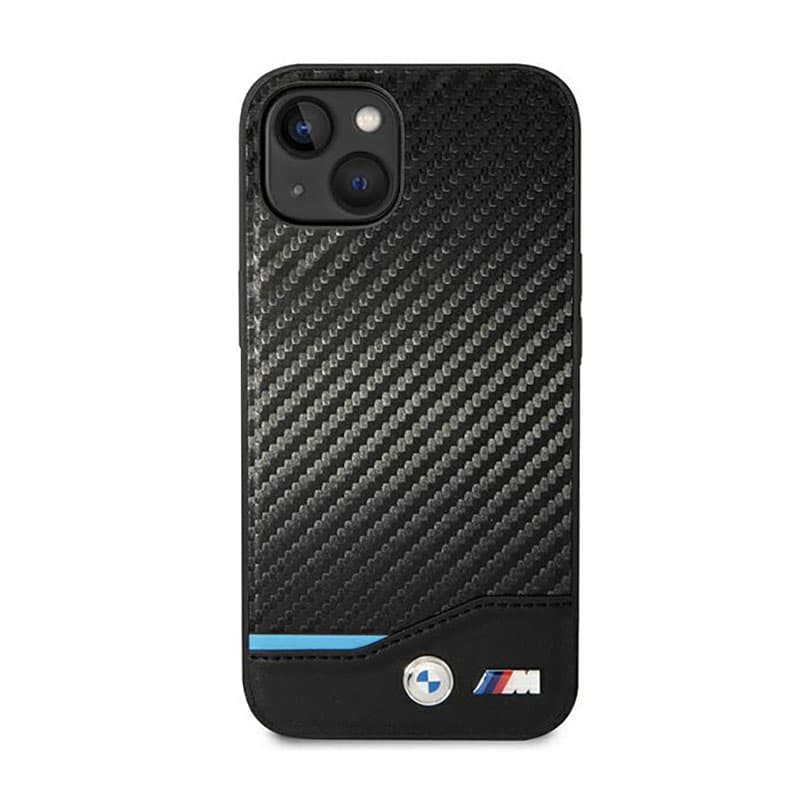 BMW Leather Carbon Blue Line - Case for iPhone 14 Plus (Black) 3