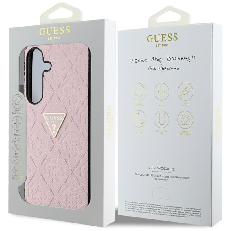 Guess Hot Stamp 4G Pattern Triangle Metal Logo - Case for Samsung Galaxy S25 (pink) 8