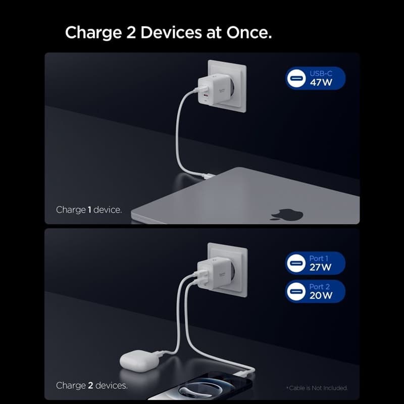 Spigen Essential EE472EU GaN Pro - 2x USB-C 47W Wall Charger (White) 5